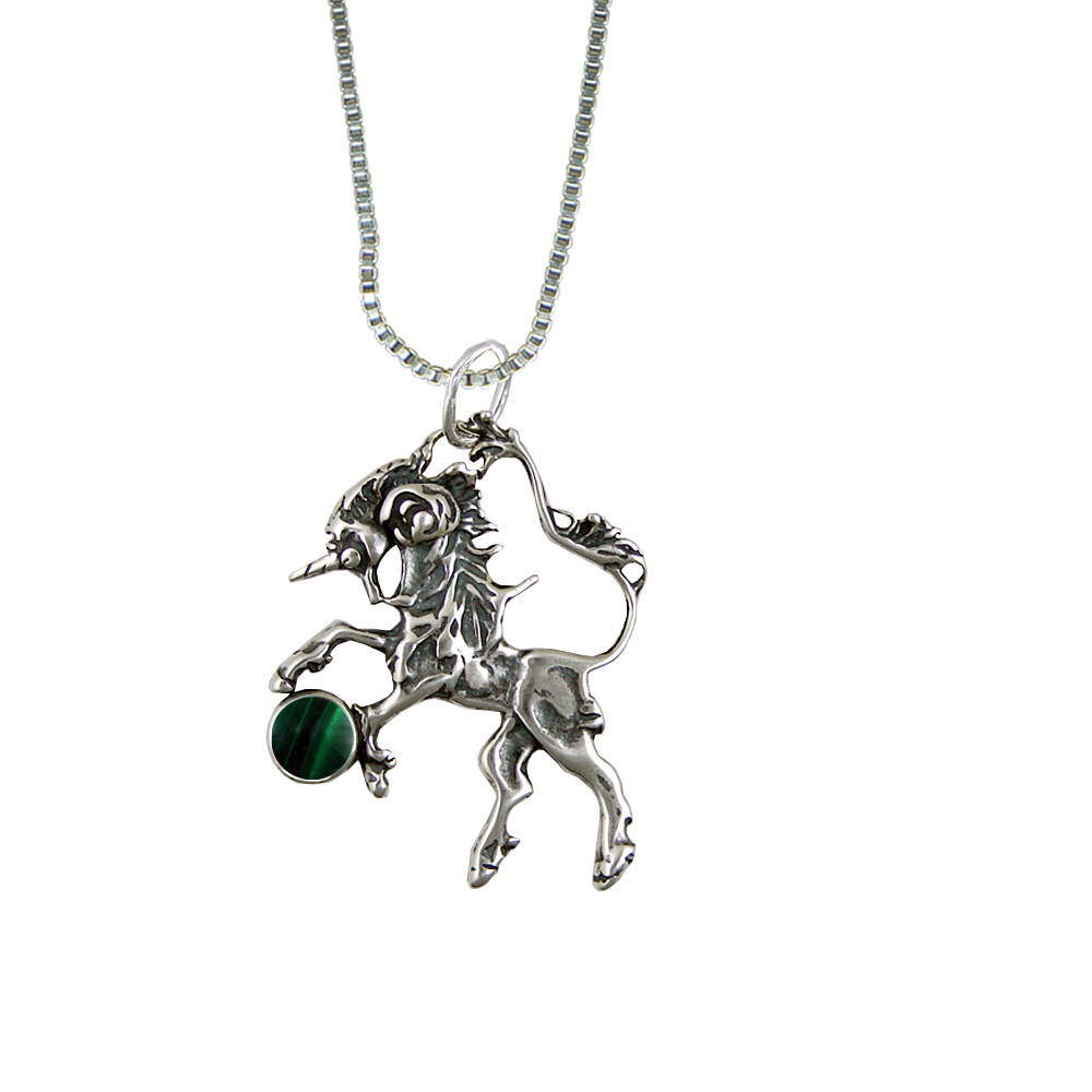 Sterling Silver Malachite Little Unicorn Pendant